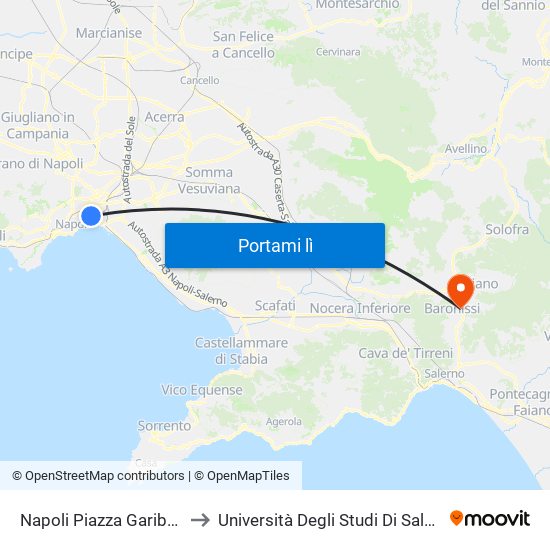 Napoli Piazza Garibaldi to Università Degli Studi Di Salerno map