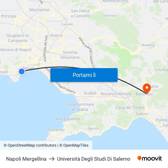 Napoli Mergellina to Università Degli Studi Di Salerno map