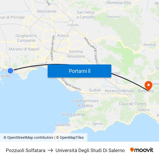 Pozzuoli Solfatara to Università Degli Studi Di Salerno map