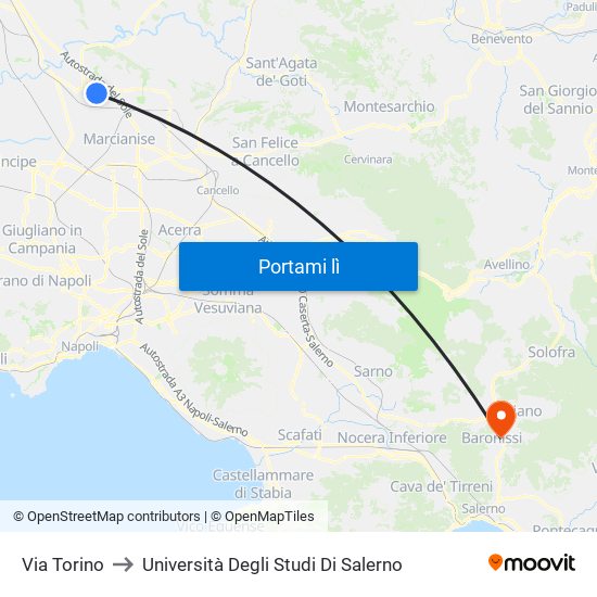Via Torino to Università Degli Studi Di Salerno map