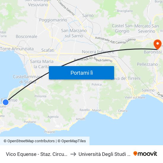 Vico Equense - Staz. Circumvesuviana to Università Degli Studi Di Salerno map