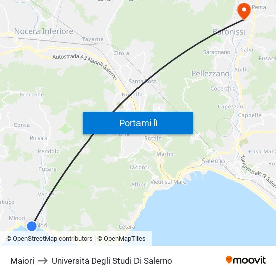 Maiori to Università Degli Studi Di Salerno map