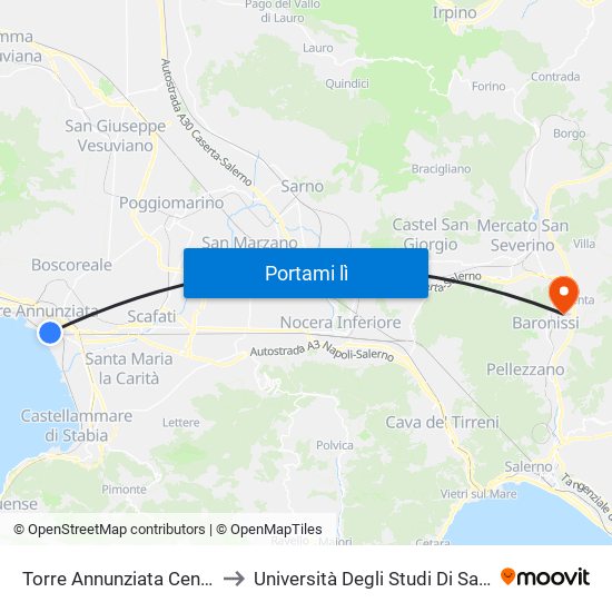 Torre Annunziata Centrale to Università Degli Studi Di Salerno map