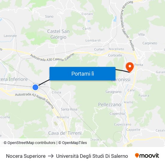 Nocera Superiore to Università Degli Studi Di Salerno map