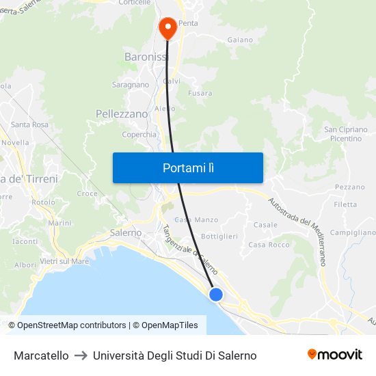 Marcatello to Università Degli Studi Di Salerno map