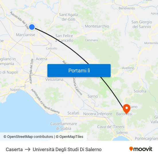 Caserta to Università Degli Studi Di Salerno map