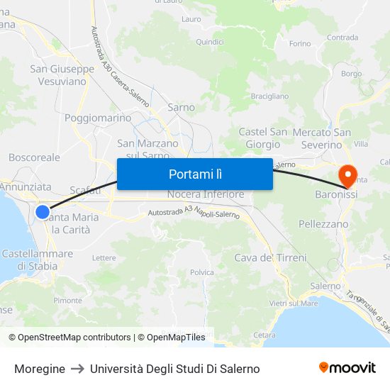 Moregine to Università Degli Studi Di Salerno map