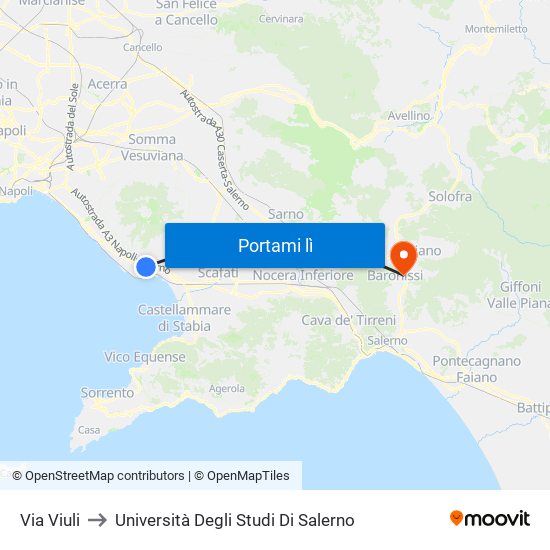 Via Viuli to Università Degli Studi Di Salerno map
