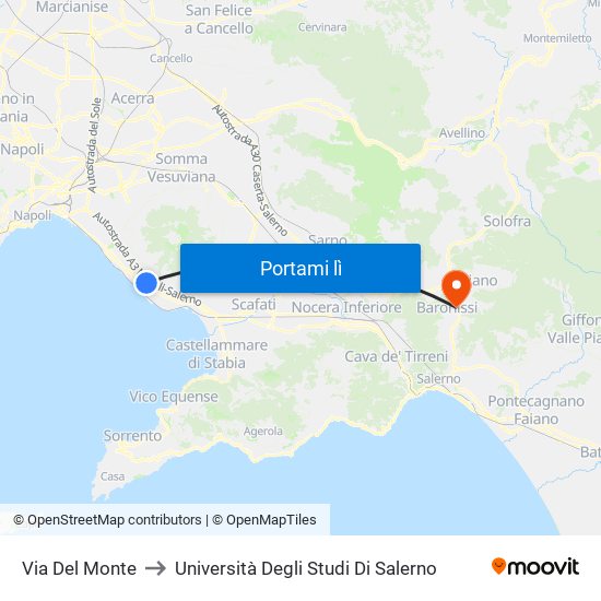 Via Del Monte to Università Degli Studi Di Salerno map