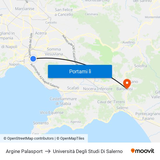 Argine Palasport to Università Degli Studi Di Salerno map