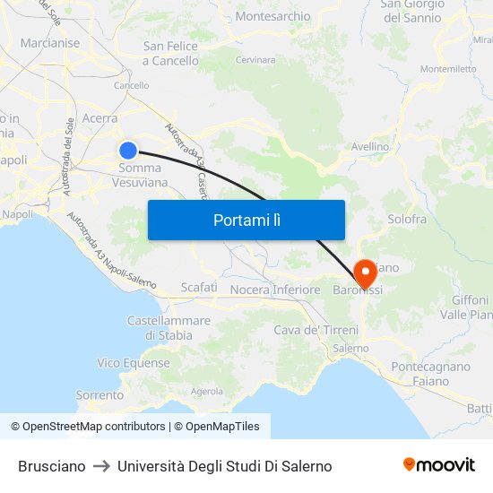 Brusciano to Università Degli Studi Di Salerno map