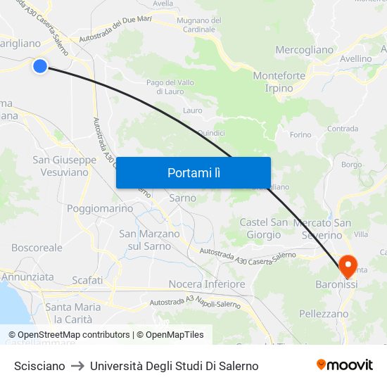 Scisciano to Università Degli Studi Di Salerno map