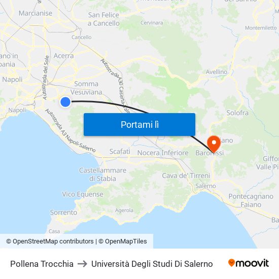 Pollena Trocchia to Università Degli Studi Di Salerno map