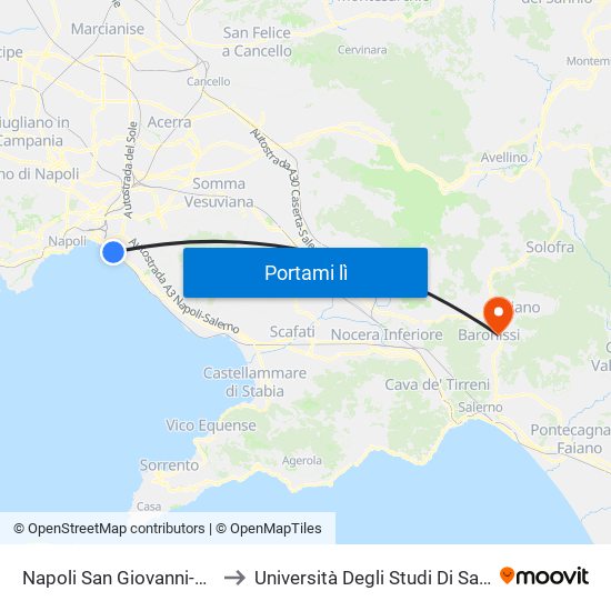 Napoli San Giovanni-Barra to Università Degli Studi Di Salerno map