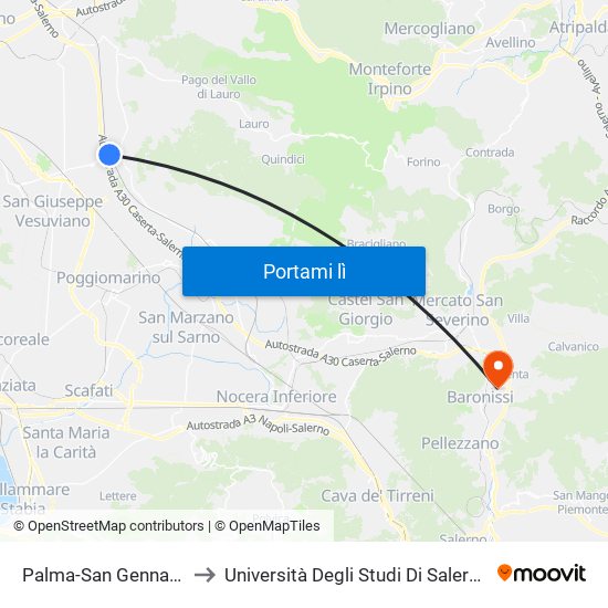 Palma-San Gennaro to Università Degli Studi Di Salerno map