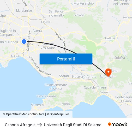 Casoria-Afragola to Università Degli Studi Di Salerno map