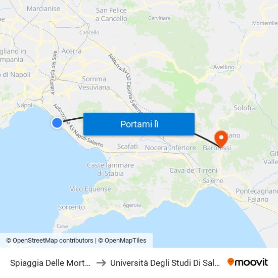 Spiaggia Delle Mortelle to Università Degli Studi Di Salerno map