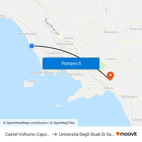 Castel Volturno Capolinea to Università Degli Studi Di Salerno map