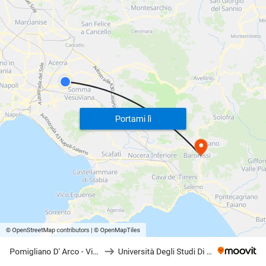 Pomigliano D' Arco - Via Roma to Università Degli Studi Di Salerno map