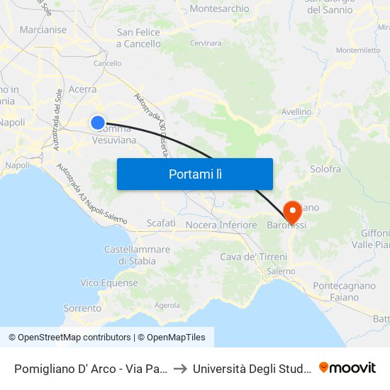 Pomigliano D' Arco - Via Passariello, 201 to Università Degli Studi Di Salerno map