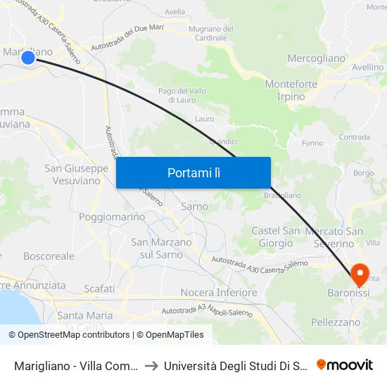 Marigliano - Villa Comunale to Università Degli Studi Di Salerno map