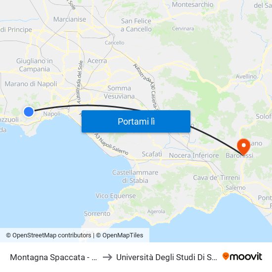 Montagna Spaccata - Cintia to Università Degli Studi Di Salerno map