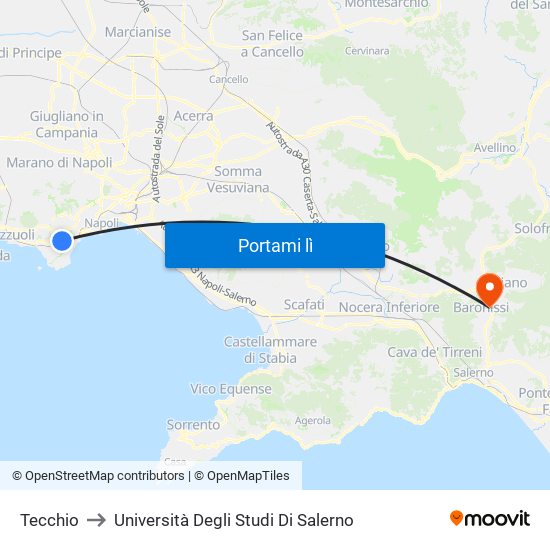 Tecchio to Università Degli Studi Di Salerno map