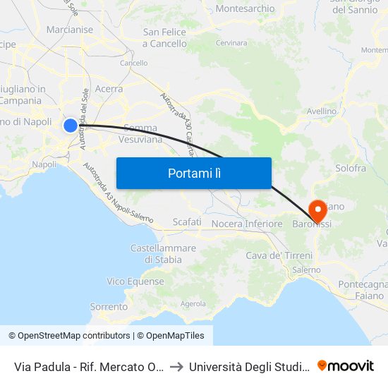 Via Padula - Rif. Mercato Ortofrutticolo to Università Degli Studi Di Salerno map