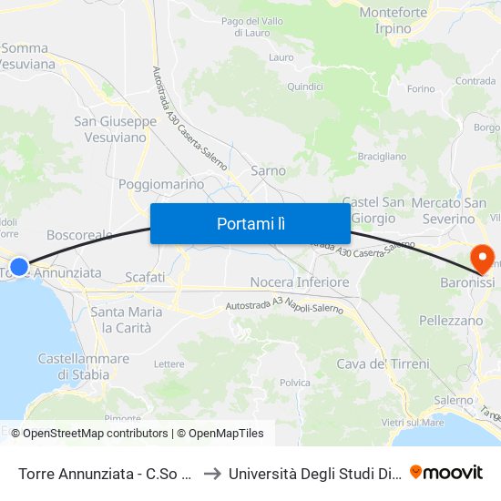 Torre Annunziata - C.So Umberto to Università Degli Studi Di Salerno map