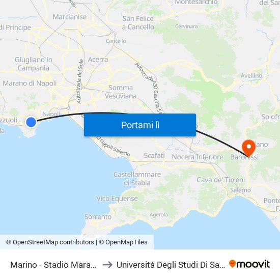 Marino - Stadio Maradona to Università Degli Studi Di Salerno map