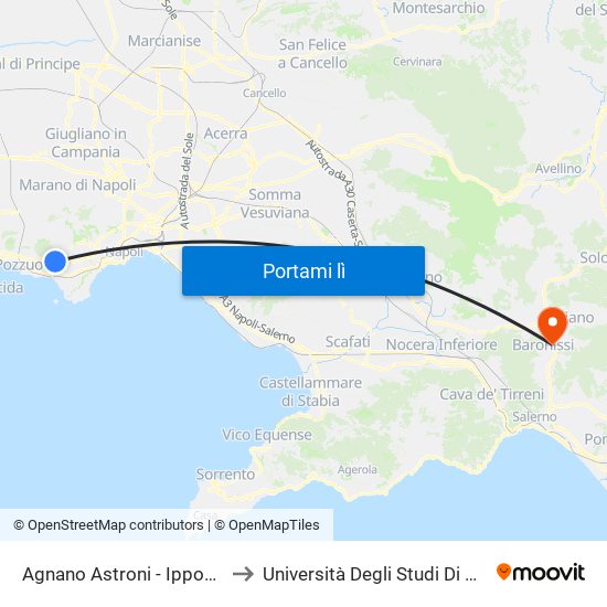 Agnano Astroni - Ippodromo to Università Degli Studi Di Salerno map