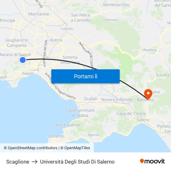 Scaglione to Università Degli Studi Di Salerno map