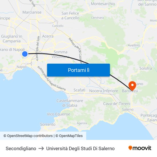 Secondigliano to Università Degli Studi Di Salerno map