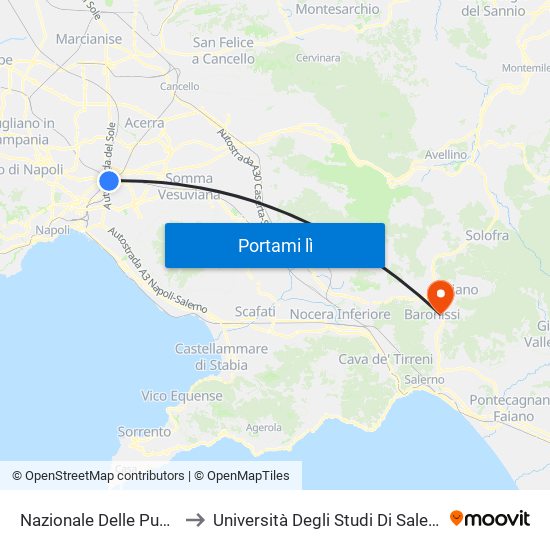 Nazionale Delle Puglie to Università Degli Studi Di Salerno map