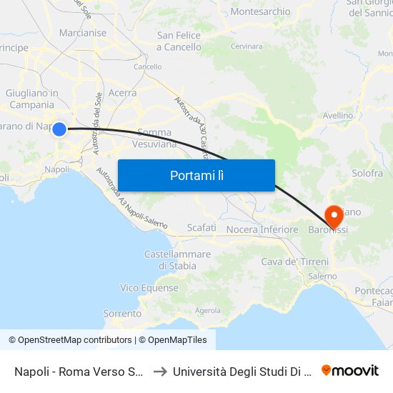 Napoli - Roma Verso Scampia to Università Degli Studi Di Salerno map