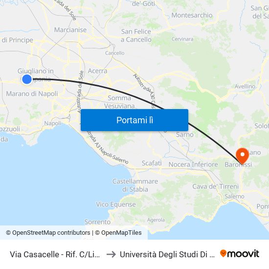 Via Casacelle - Rif. C/Linea Ctp to Università Degli Studi Di Salerno map