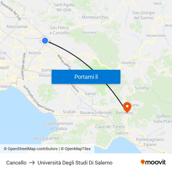 Cancello to Università Degli Studi Di Salerno map