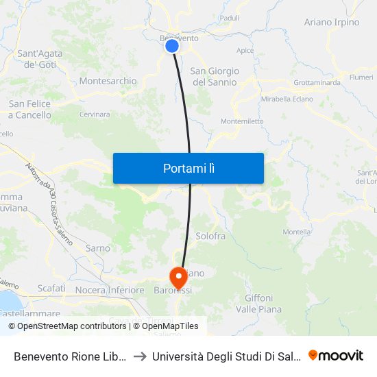 Benevento Rione Libertà to Università Degli Studi Di Salerno map