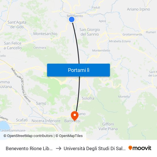 Benevento Rione Liberta' to Università Degli Studi Di Salerno map