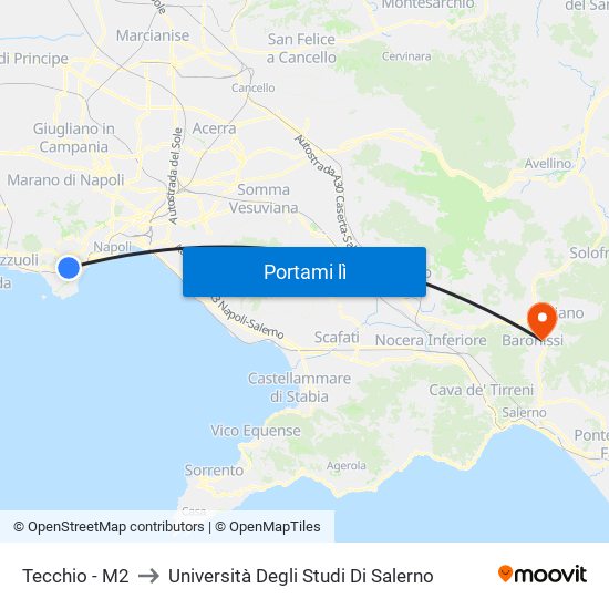 Tecchio - M2 to Università Degli Studi Di Salerno map