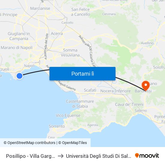 Posillipo - Villa Gargiulo to Università Degli Studi Di Salerno map