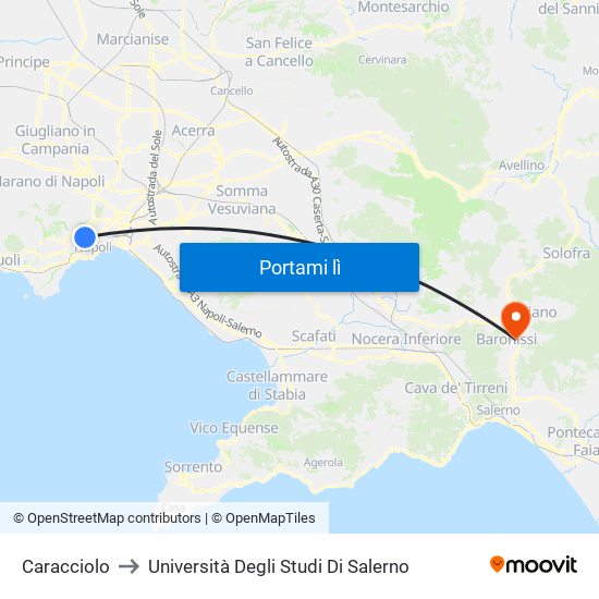 Caracciolo to Università Degli Studi Di Salerno map