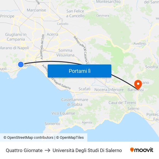 Quattro Giornate to Università Degli Studi Di Salerno map