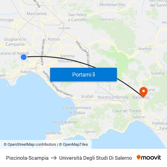 Piscinola-Scampia to Università Degli Studi Di Salerno map