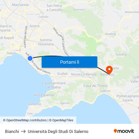 Bianchi to Università Degli Studi Di Salerno map