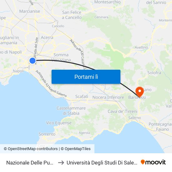 Nazionale Delle Puglie to Università Degli Studi Di Salerno map