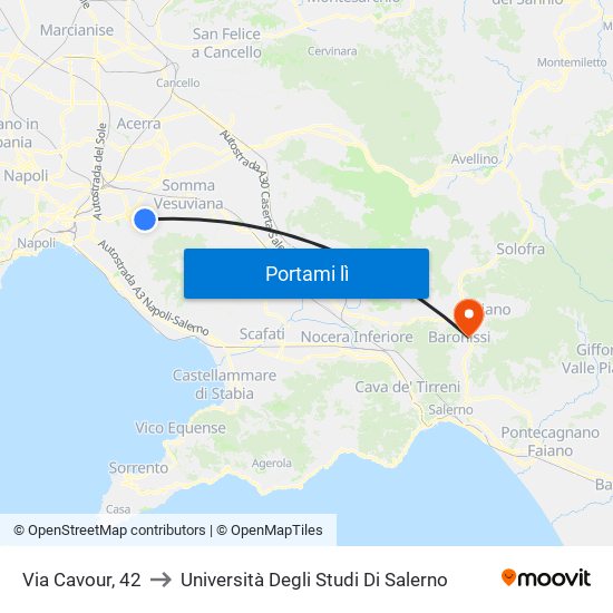 Via Cavour, 42 to Università Degli Studi Di Salerno map