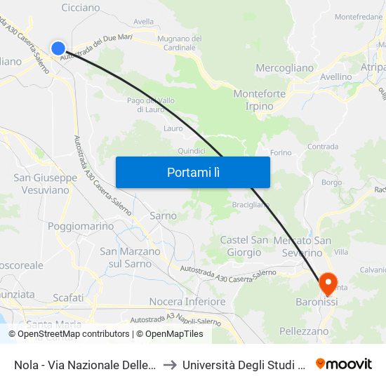 Nola - Via Nazionale Delle Puglie, 28 to Università Degli Studi Di Salerno map