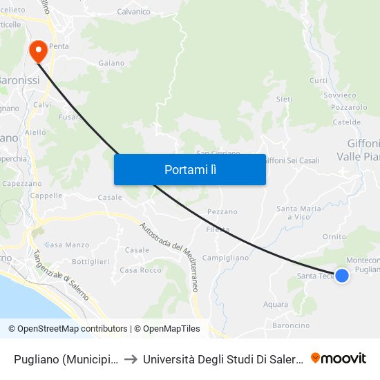 Pugliano (Municipio) to Università Degli Studi Di Salerno map