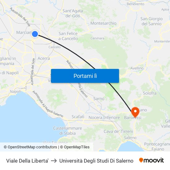 Viale Della Liberta' to Università Degli Studi Di Salerno map